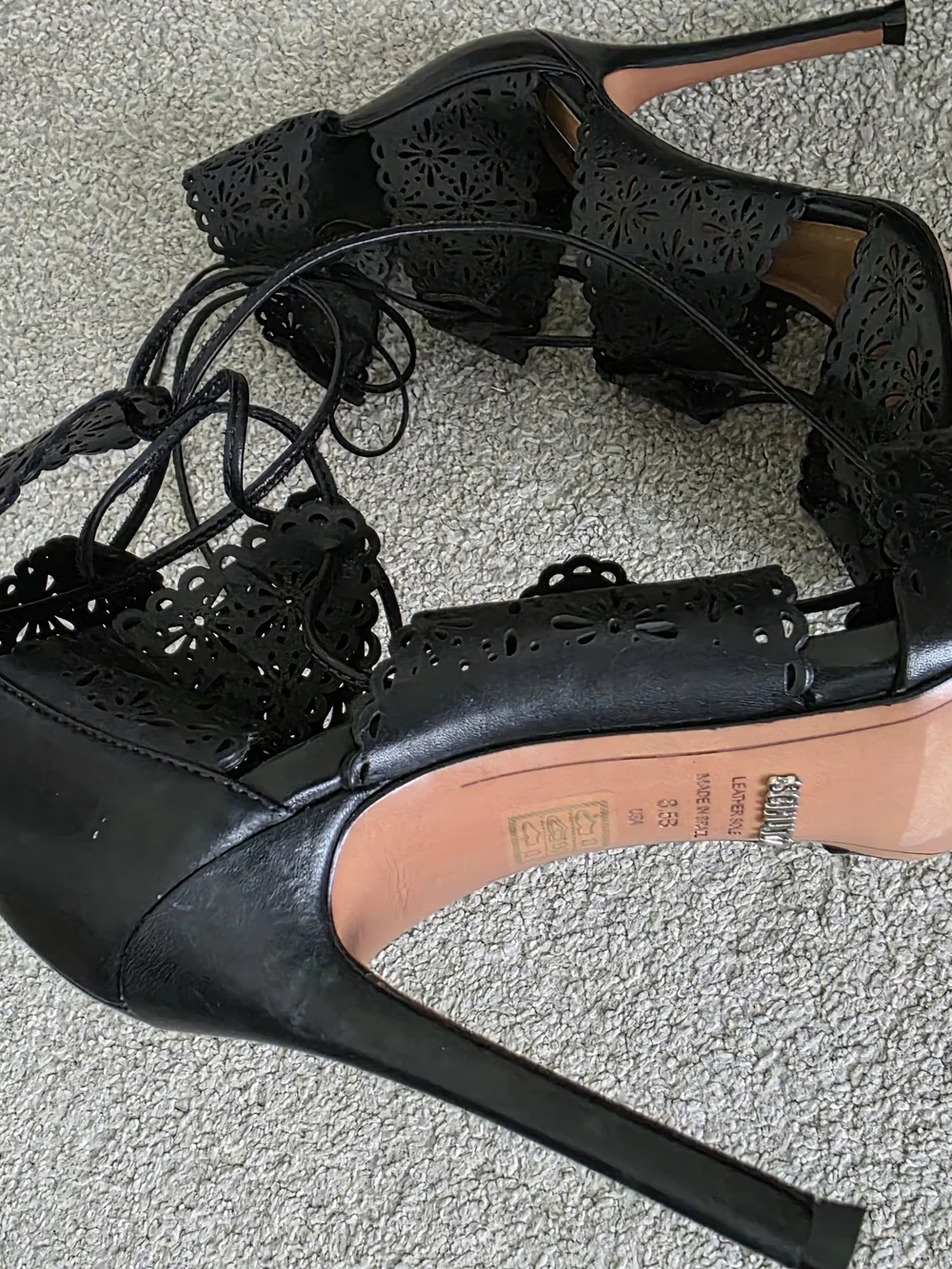 SCHUTZ Black Laser-Cut Lace-Up High Heels